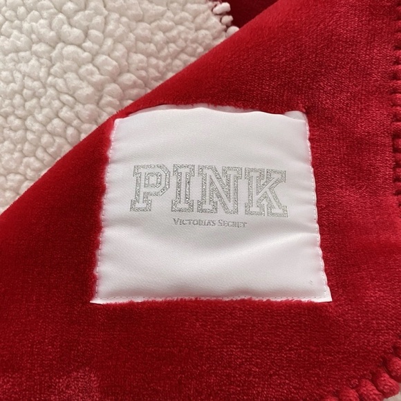 PINK Victoria’s SecretRed Cozy Blanket with red & White Accents - Picture 2 of 6
